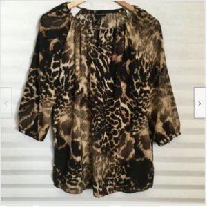 BLACK LABEL by‎ Chico's Blouse Top Animal Print Keyhole